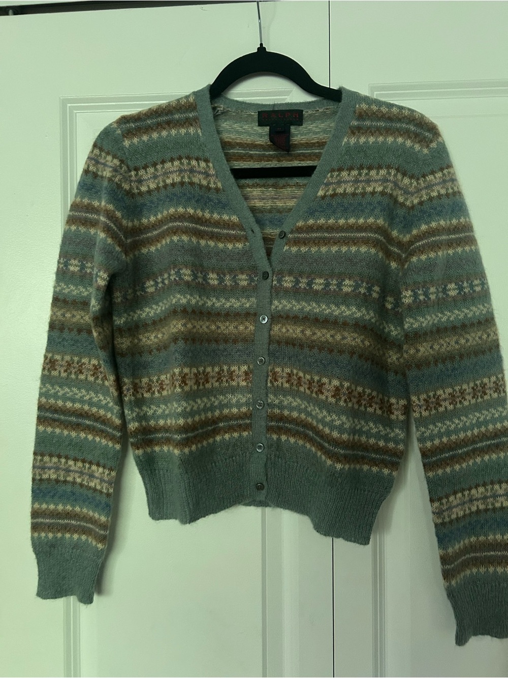 Ralph Lauren Patterned V-Neck Button Cardigan Sweater